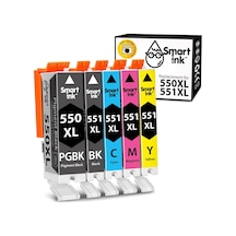 Smart İnk Uyumlu Yazıcı Kartuşları Canon Pgı 550 Xl Clı 551 Xl Mürekkep Kartuşları, Chip, Canon Pixma Mg5450, Mx725, Mx925, Mg6450, Mg5550, İx6850, Mg5650, İp7250, İp8750 1 Set For Canon Pgı-550xl Clı-551xl
