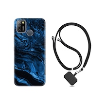 Infinix Smart 5 Kılıf Boyun Askılı Blue Marble 1379 Siyah