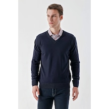 Morven Erkek Lacivert Basic V Yaka Dynamic Fit Rahat Kesim Triko Lacivert