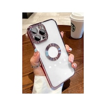 iPhone Uyumlu 11 Promax Logo Açık Kamera Lens Korumalı Arkası Şeffaf Yumuşak Silikon Kapak Telefon Kılıfı Rose
