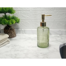 Cam Sıvı Sabunluk,kristal Desenli Yeşil 300ml Banyo Seti 6,8x17