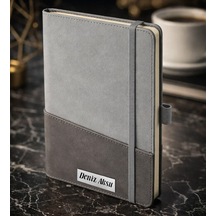 Bk Gift Kişiye Özel Gri Termo Deri Defter -18, Kartvizit Bölmeli, Çizgili Ivory Kağıt Kobitmeyencom36071 Bk Gift