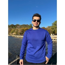 Bisiklet Yaka Düz Lacivert Sweatshirt Lacivert