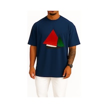Bahriyeli Collection Oversize Gaza Flotilla Raid Ship To Gaz Göğüs Tasarımlı Unisex T-shirt Lacivert