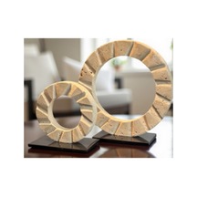 Dk-05 Cam Detaylı Traverten Disk Seti 26-17 Cm Dekoratif Şık Ev Aksesuarı Minimal