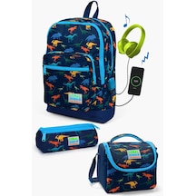Coral High Kids Lacivert Dinazor Desenli Usb'li 3 Lü Okul Çanta Seti Set0123289