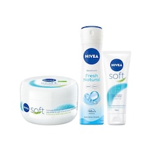 Soft Krem 300ml, Nemlendirici Bakım Kremi, Yüz, Vücut, El, Jojoba Yağı Ve E Vitamini İle Cilt Bakımı Ve Kadın Sprey Deodorant Fresh Natural 150ml, Ve Soft 75 Ml, El Kremi