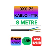 Öznur 3x0,75 Ttr Kablo Siyah Metre Seçenekli - 8 Metre