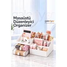 Galeriyo Masaüstü Organizer Çekmeceli Kalemlik Ve Çok Bölmeli Düzenleyici Beyaz Beyaz