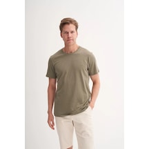 Cazador 4602 Erkek Orta Bisiklet Yaka Flamlı T-shirt Haki