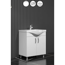 Yıldız 75 Cm Beyaz Mdf Lavabolu Ayaklı Kulplu Banyo Alt Dolabı Beyaz