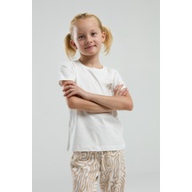 Toontoy Kids Toontoy Kız Çocuk Göğsü Baskılı Pijama Takım Bej