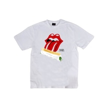 The Rolling Stones Baskılı Unisex %100 Pamuk Beyaz T-shirt Beyaz