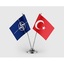 Nato Bayrağı Ve Türkiye Bayrağı İkili Saten Masa Bayrağı Takımı Diğer
