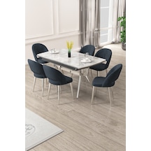 Canisa Weps Serisi 89x150 Açılabilir Lak Panel Rampla Gri Krom Ayak Masa Takımı Ve 6 Antrasit Sandalye Rampla Gri Masa Antrasit Sandalye Krom Ayak