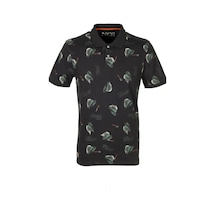 Erkek Siyah Slim Fit Polo Yaka Baskılı Tshirt 1202-siyah Siyah