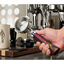 Cimbali Kaşığı 2 Kulakçıklı Ahşap Saplı Espresso Portafilter - Renkli / Abanoz Desenli Ergonomik Kahve Filtre Tutacağı