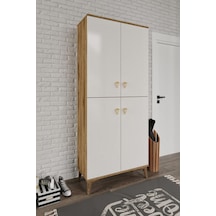 Simple Sp4190 Ayakkabılık 4 Kapaklı Mutfak Dolabı Balkon Dolabı Kiler Banyo Dolabı Çok Amaçlı Dolap Ekru Ceviz