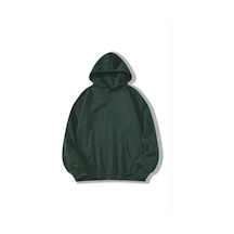 Kadın Kapüşonlu Kanguru Cepli 3 İplik Pamuklu Düz Hoodie Sweatshirt - Haki