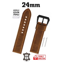 24mm Kahverengi Spor Crazy Nubuk Hakiki Deri Saat Kordonu Kayış Akıllı Pimli Siyah