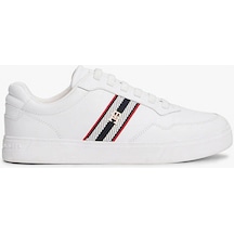 Tommy Hilfiger Th Dokuma Şeritli Düz Taban Kadın Beyaz Sneaker Fw0fw09001ybs Beyaz
