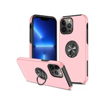 Apple Uyumlu iPhone 13 Pro Kılıf Elit Yüzüklü Kapak Pembe/
