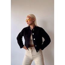 Siyah Çift Cepli Crop Yıkamalı Denim Ceket Bcdf-235401 Çok Renkli