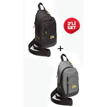 Esvelans Unisex Çapraz Askılı Göğüs Ve Omuz Çantası Body Bag İkili Set Siyah & Gri