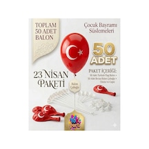 Türk Bayrak Baskılı Ay Yıldızlı Balon 50 Adet Balon Çubuğu 50 Adet 23 Nisan 29 Ekim Bayram Kırmızı Tüm Yaşlar
