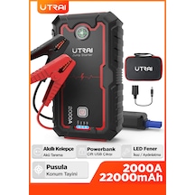 Utrai Jstar One 22000 mAh 2000A Jump Starter Taşınabilir Akü Takviye Cihazı + Çanta + Pusula + Powerbank + Led Lamba