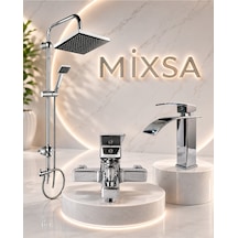 Lüx Krom Robot Duş Seti Kare Banyo Bataryası Premium Şelale Akışlı Lavabo Bataryası 3'lü Set