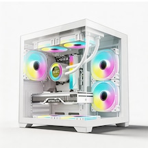 Atheron Eagle Panoramik Micro Atx Gaming Kasa 3x120mm Argb Fan 9 Port Pwm Argb Kontrolcü Temperli Cam Beyaz