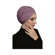 Çapraz Penye Astarlı Koyu Leylak Hazır Türban Tesettür Havuz Bonesi Koyu Leylak