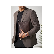 Plush Studıo Istanbul Noır Case Hakiki Deri Clutch El Çantası Şık, Minimal & Zamansız Tasarım Kahverengi Kahverengi