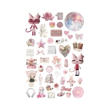 43 Adet Pembe Downtown Grunge Y2k Sticker Seti - Etiket Seti Scrapbook Bullet Journal