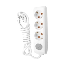 Üçlü Çoklu Priz, Anahtarlı, Uzatma Kablosu, 3lü, 3m, Beyaz 3 - 4 M