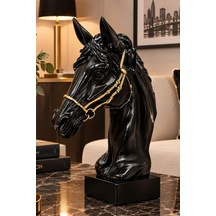 Siyah Altın Detaylı At Başı Büstü Figürü Dekoratif Heykel 20x29 Cm 7-19 Diğer