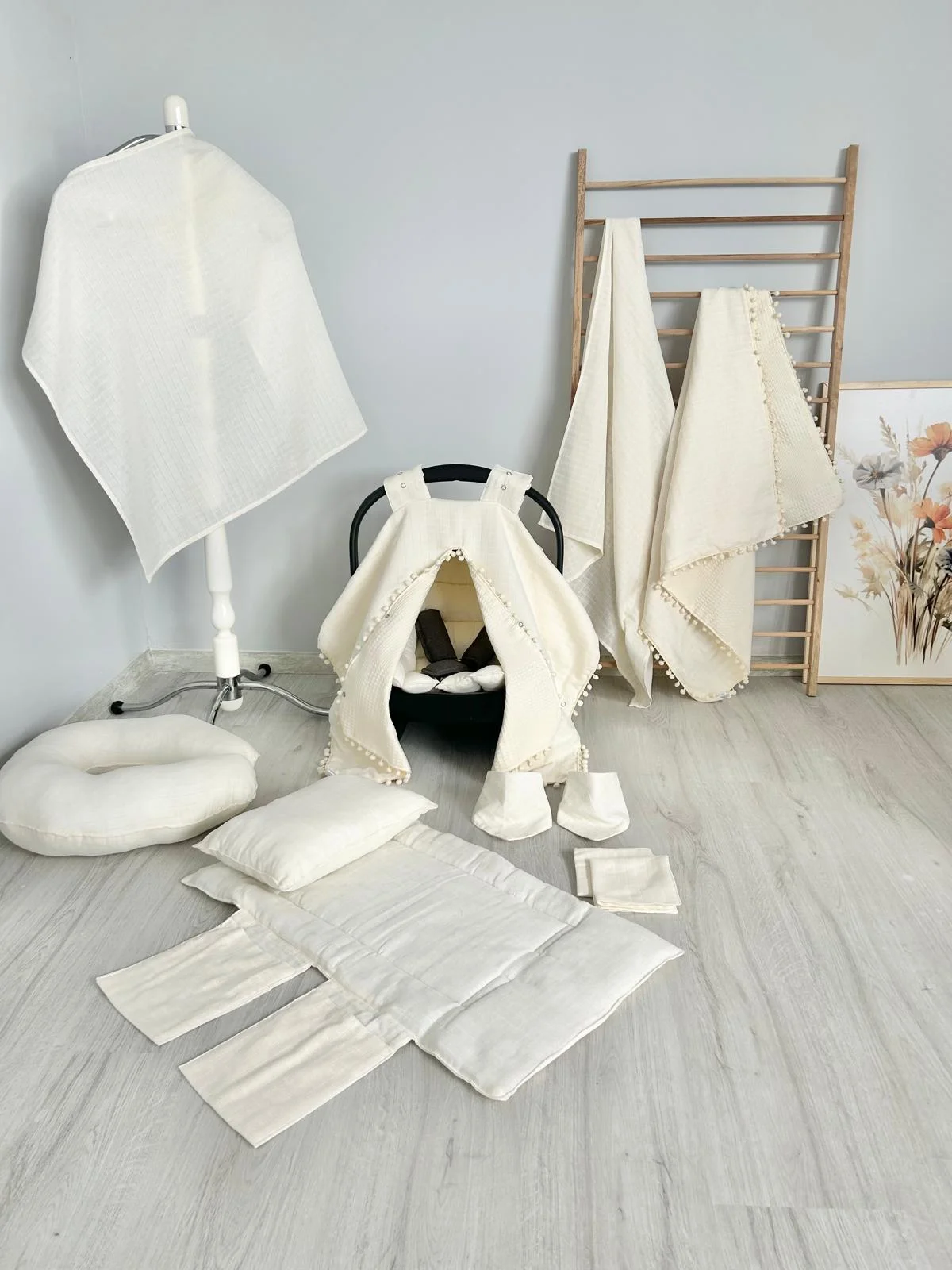12 Parça Çift Taraflı Muslin Set Beyaz