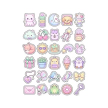 30 Adet Pastel Hayvan Ve Tatlı Sticker Seti - Laptop Defter Telefon İçin Çok Renkli