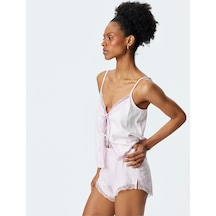 Koton Dantel Detaylı Mini Saten Şort Pijama Altı Pembe 5slk80012mw Gül