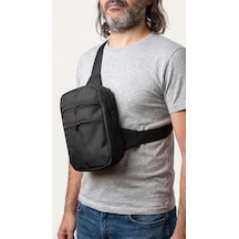 Emre Çanta Dikim Evi Dikey Model 4 Bölmeli Çapraz Göğüs Çantası Geniş Hacimli Body Bag Logosuz Sade Tasarım Siyah