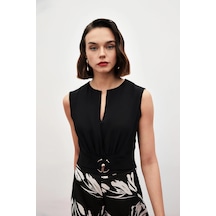 Sateen Toka Detaylı Kolsuz Bluz - Siyah Siyah