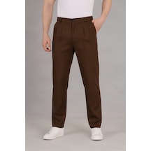 Bürke Çift Pileli Kahve Beli Lastikli Rahat Bol Kesim Baggy Pantolon