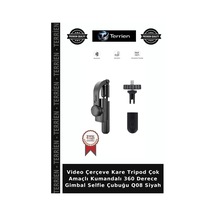Video Çerçeve Kare Tripod Çok Amaçlı Kumandalı 360 Derece Gimbal Selfie Çubuğu Q08 Siyah