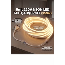 5 Metre 220v Neon Led Şerit Günışığı 3000k - Tak Çalıştır Set - Fişli Trafo Gerektirmez Esnek Led 3000k Günışığı