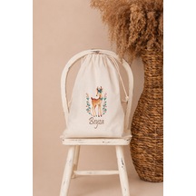 İsme Özel Kız Bebek Çocuk Kıyafet Kesesi 30x40 Cm %100 Pamuk Ham Bez İsim Baskılı Yıkanabilir Kişiye Özel Kese 2036kk Ekru
