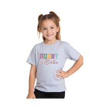 Panios Kids Bunny Baskılı Kız Çocuk Kısa Kollu T-shirt Gri