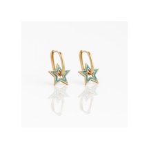 18k Rose Gold Plated Blue Star Drop Küpe Gold