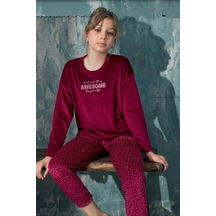 Kız Çocuk Uzun Kol Kadife Bordo Pijama Takım C1t3n3o53-16 001