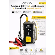 Auhma A9900 4'ü 1 Arada Akü Takviyeli Şarjlı Hava Pompası 8.000 Mah Powerbank & Dijital Fener